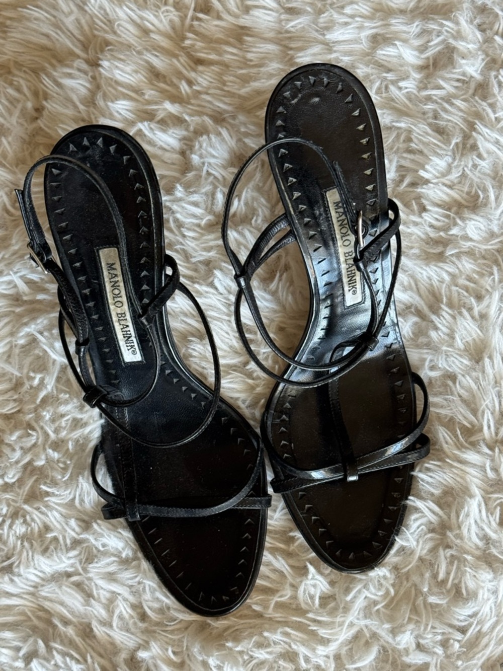 Manolo Blahnik Black Strappy Leather Heels